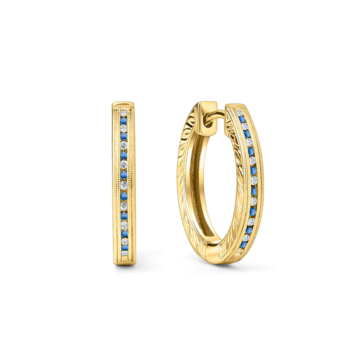 Classic Channel Sapphire Diamond Hoop Earrings
