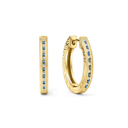 Classic Channel Sapphire Diamond Hoop Earrings