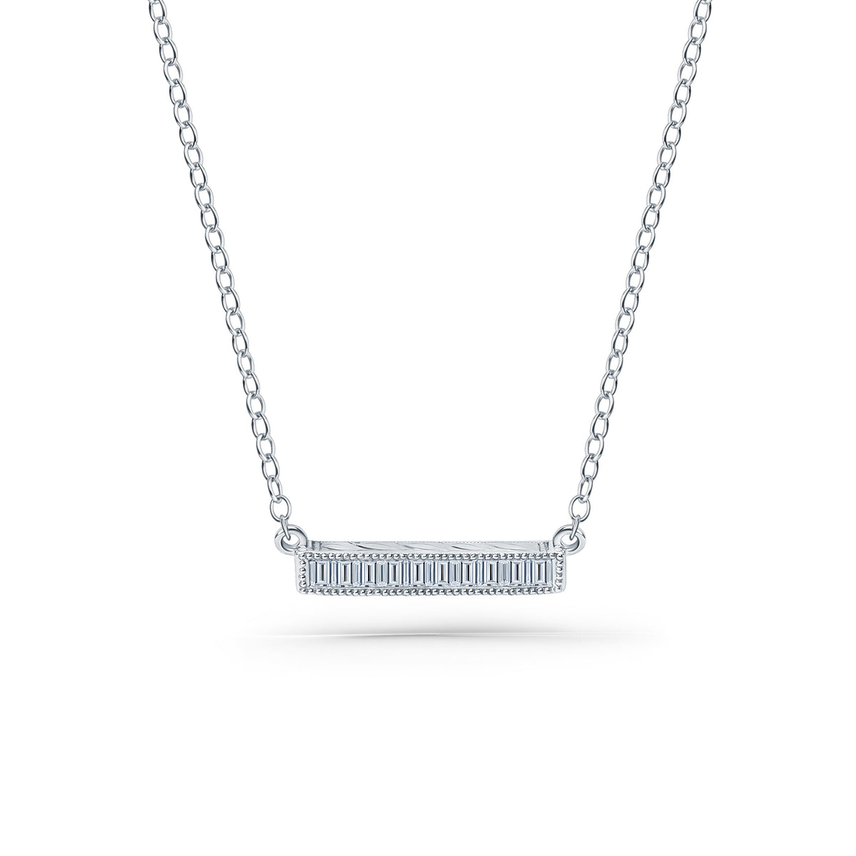 Channel Set Milgrain Baguette Diamond Engraved Necklace