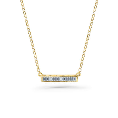 Channel Set Milgrain Baguette Diamond Engraved Necklace