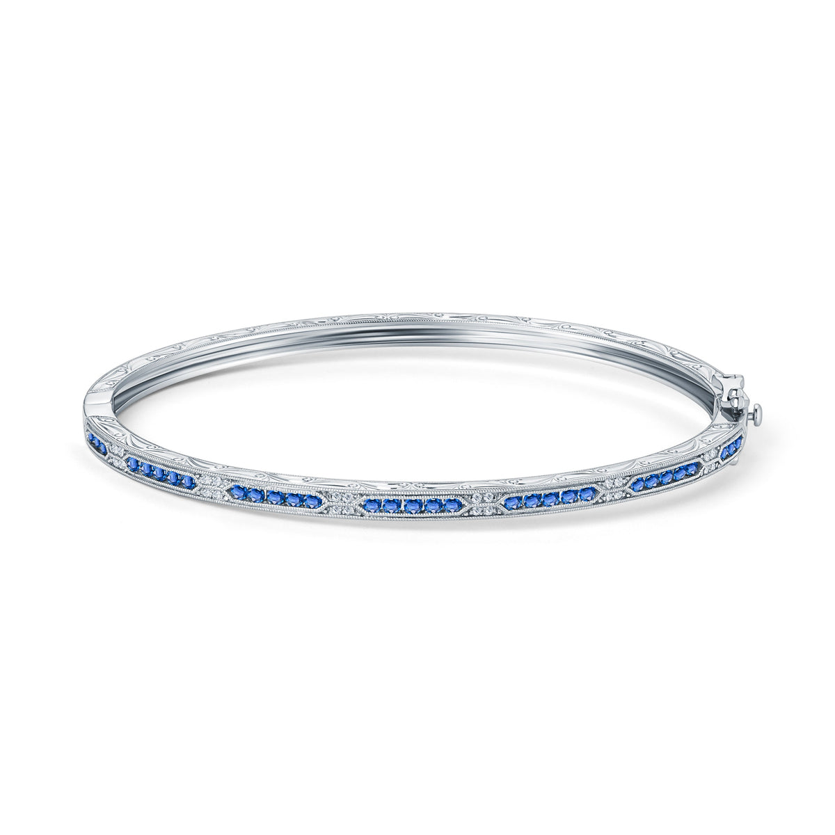 Channel Set Artful Blue Sapphire Diamond Bangle Bracelet