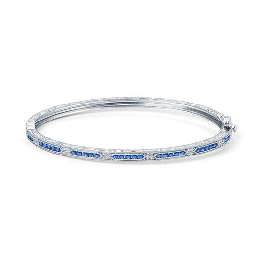 Channel Set Artful Blue Sapphire Diamond Bangle Bracelet