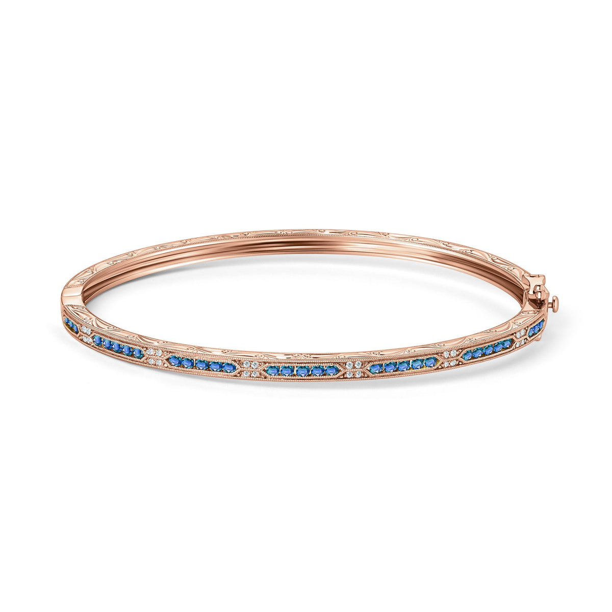 Channel Set Artful Blue Sapphire Diamond Bangle Bracelet