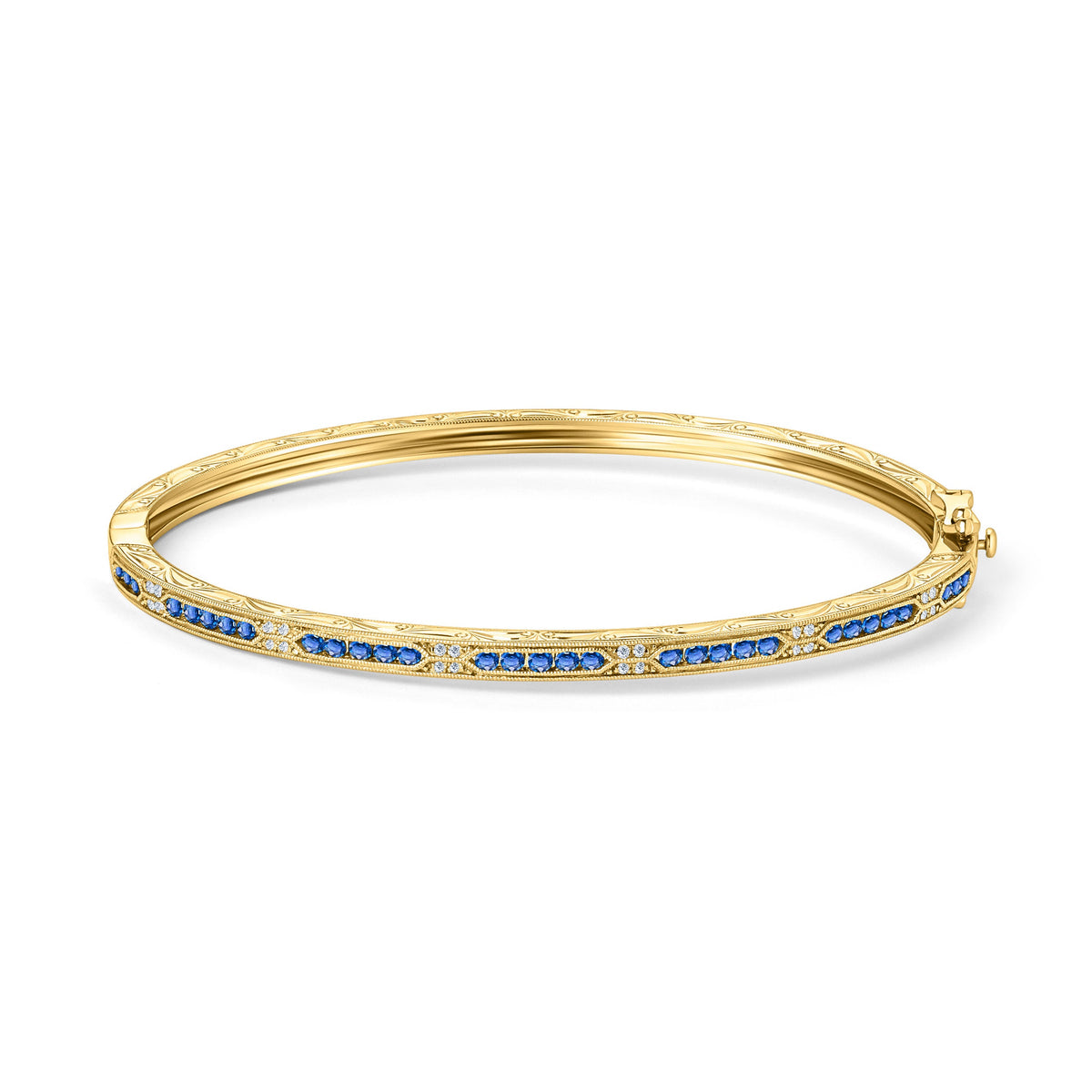 Channel Set Artful Blue Sapphire Diamond Bangle Bracelet