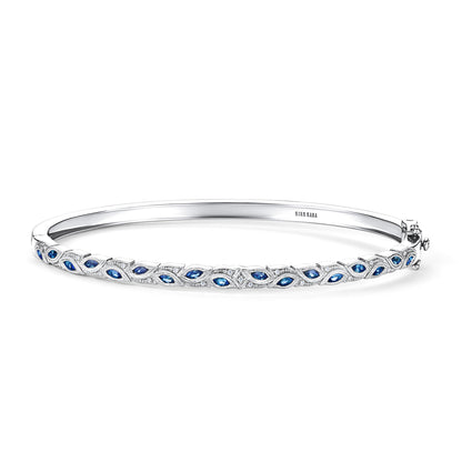 Botanical Floral Blue Sapphire Marquise Bangle Bracelet