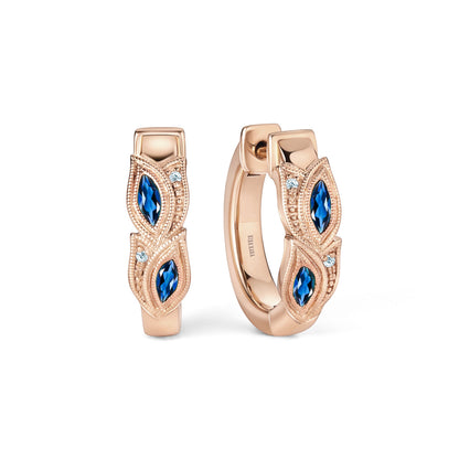 Botanical Floral Blue Sapphire Marquise Hoop Earrings