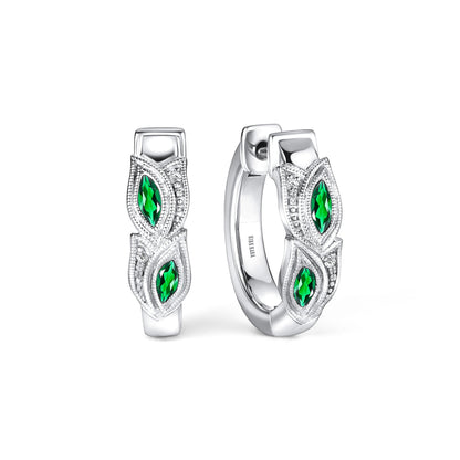 Botanical Floral Tsavorite Marquise Hoop Earrings