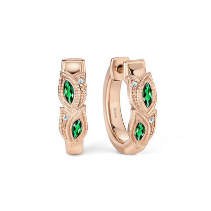 Botanical Floral Tsavorite Marquise Hoop Earrings