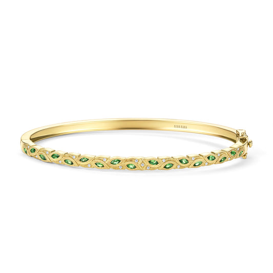 Botanical Floral Tsavorite Marquise Bangle Bracelet