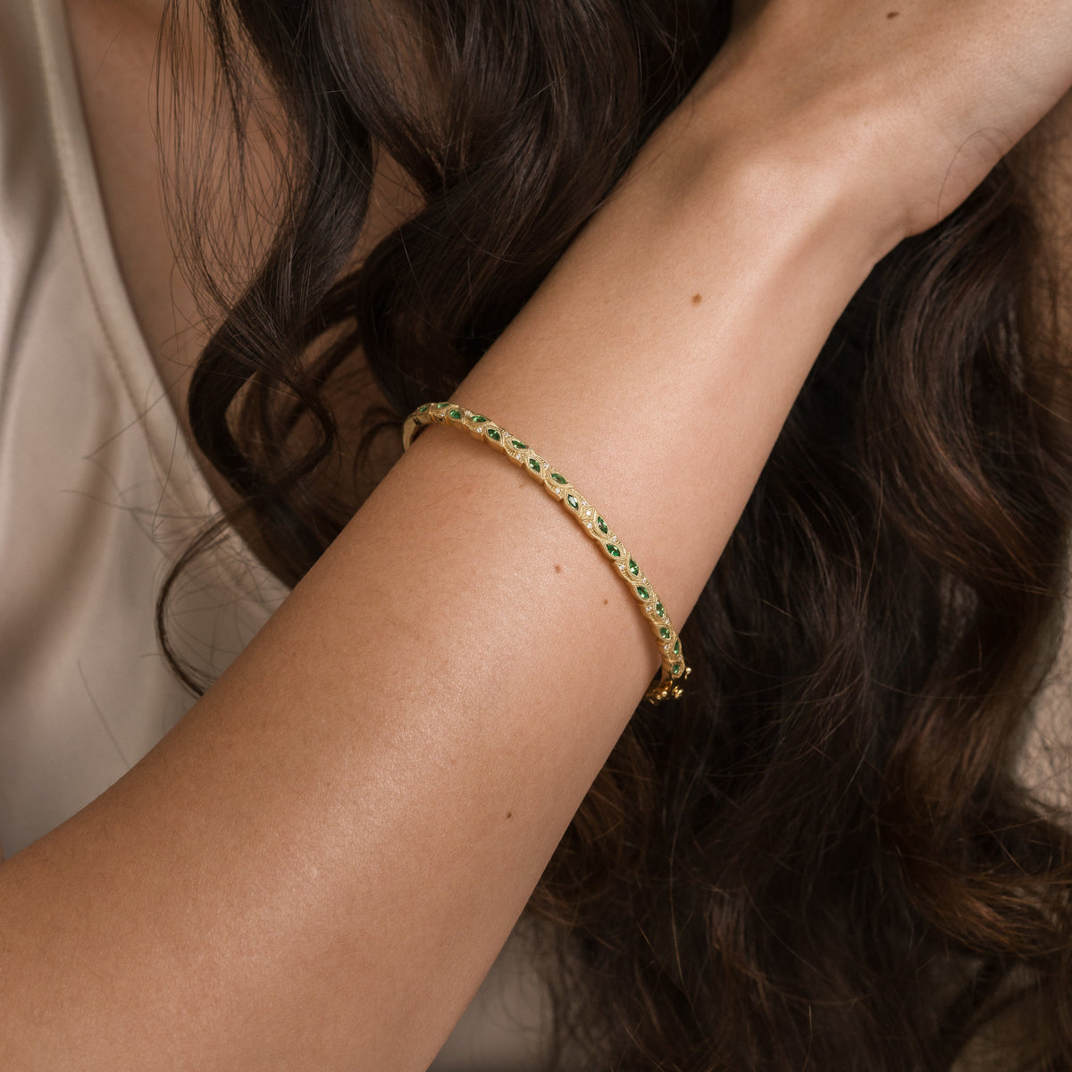 Botanical Floral Tsavorite Marquise Bangle Bracelet
