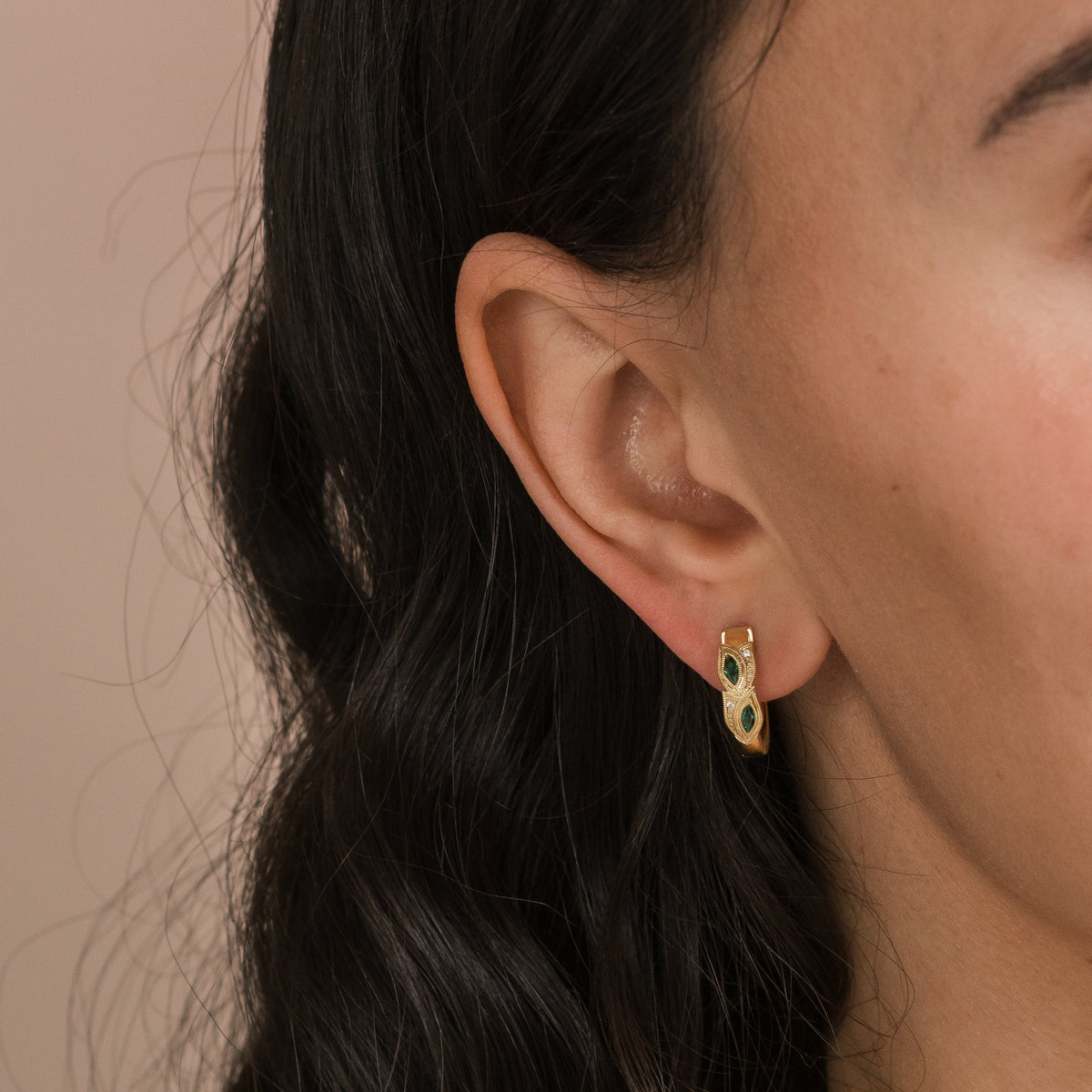 Botanical Floral Blue Sapphire Marquise Hoop Earrings