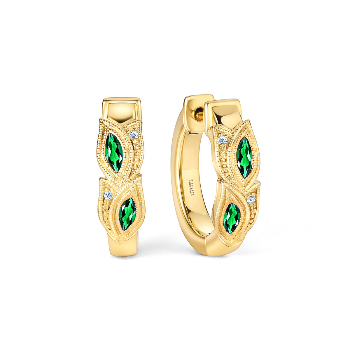 Botanical Floral Tsavorite Marquise Hoop Earrings