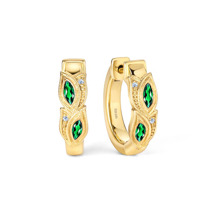 Botanical Floral Tsavorite Marquise Hoop Earrings