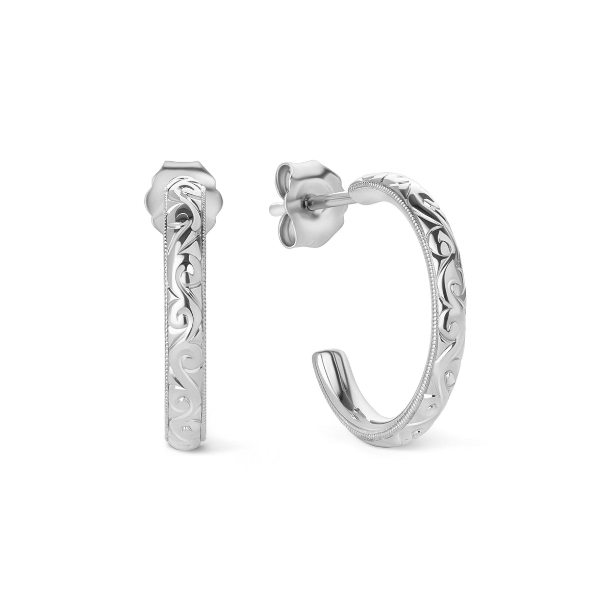 Scroll Engraved Milgrain Timeless Hoop Earrings