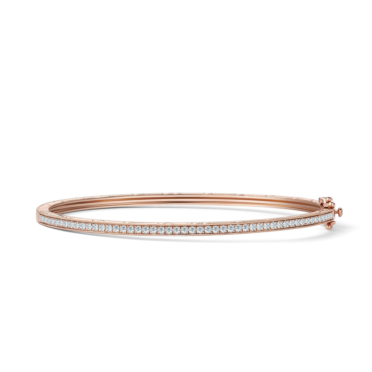 Scroll Engraved Classic Diamond Bangle Bracelet