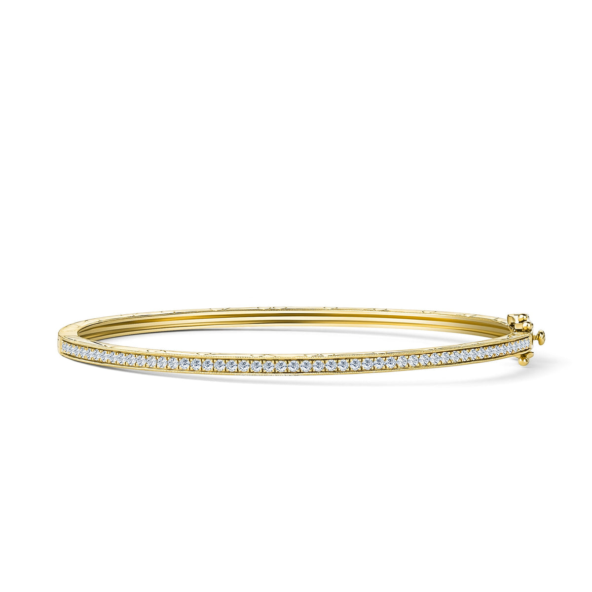 Scroll Engraved Classic Diamond Bangle Bracelet