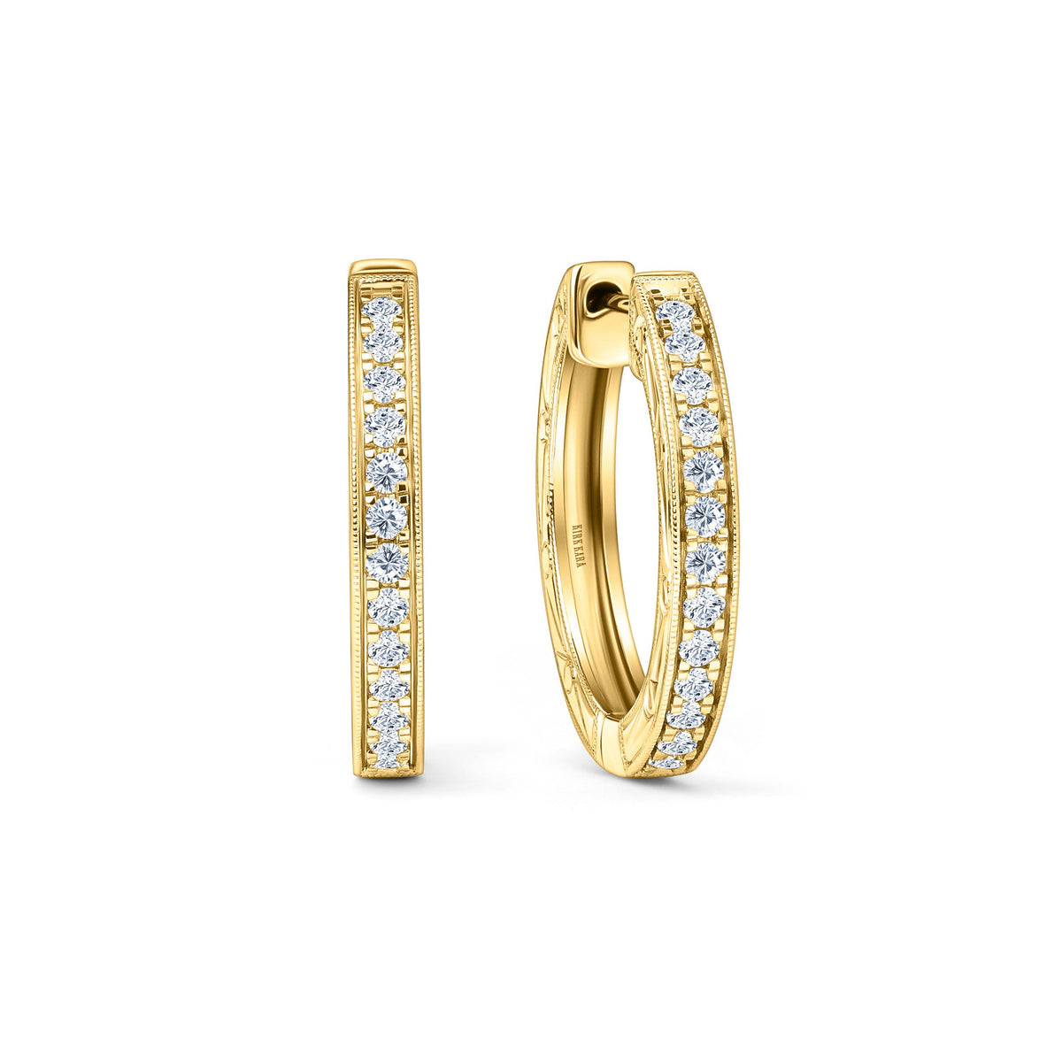 Scroll Engraved Classic Diamond Hoop Earrings