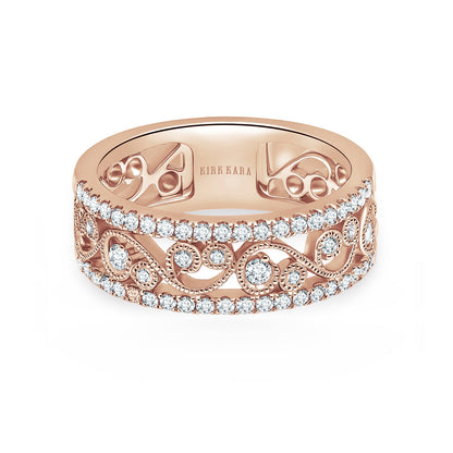 Swirl Diamond Edge Wide Wedding Band