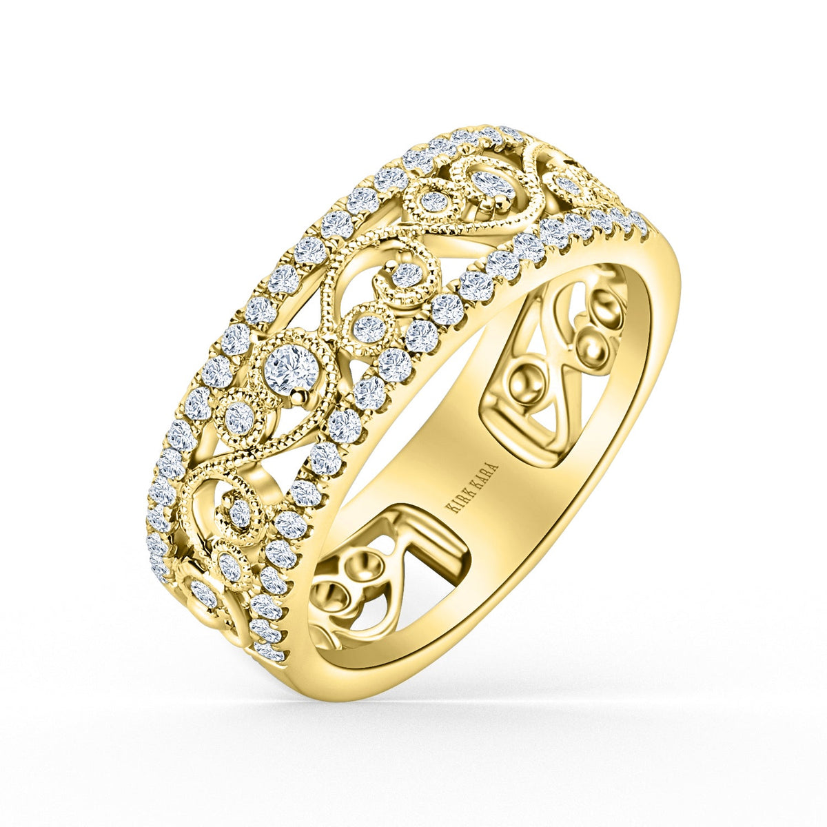 Swirl Diamond Edge Wide Wedding Band