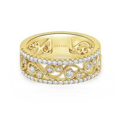 Swirl Diamond Edge Wide Wedding Band