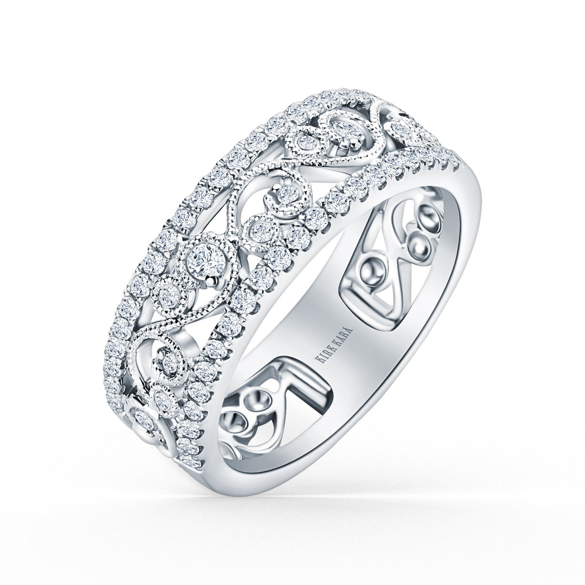 Swirl Diamond Edge Wide Wedding Band