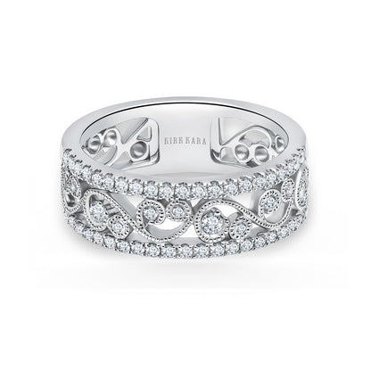 Swirl Diamond Edge Wide Wedding Band