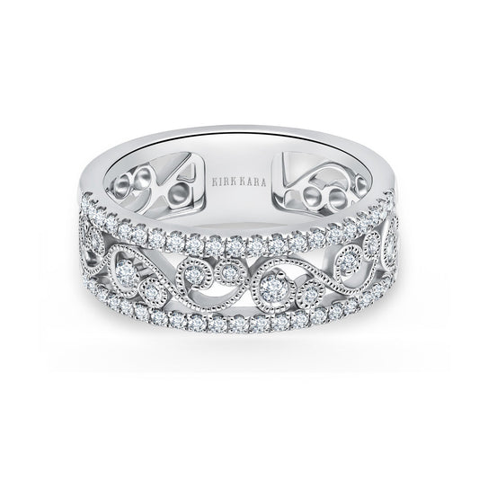 Swirl Diamond Edge Wide Wedding Band