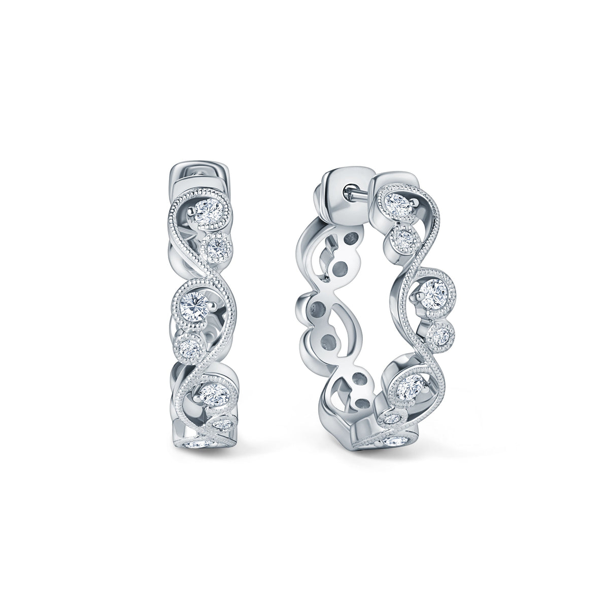 Milgrain Lace Diamond Hoop Earrings