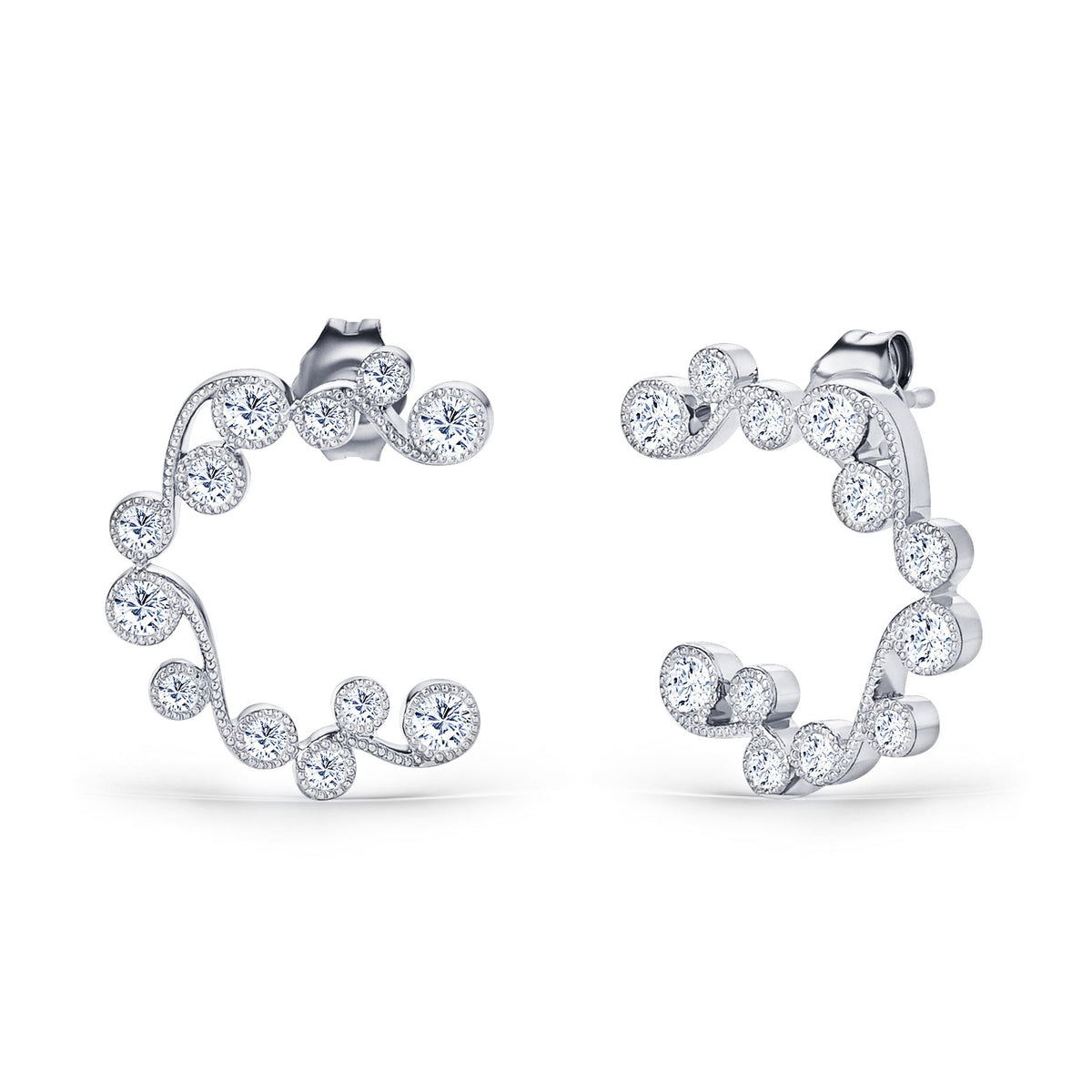 Milgrain Lace Diamond Open Hoop Earrings