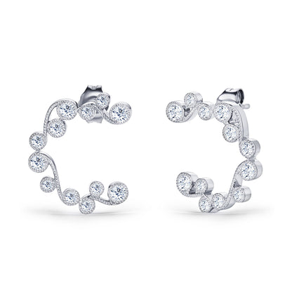 Milgrain Lace Diamond Open Hoop Earrings