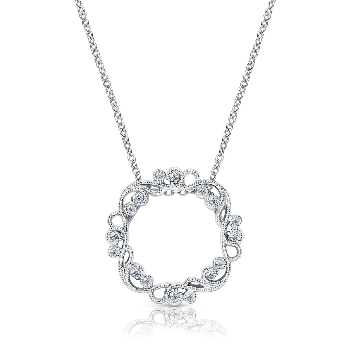 Artistic Lace Diamond Milgrain Circle Necklace