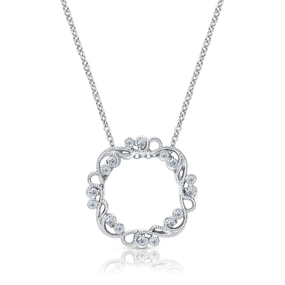 Artistic Lace Diamond Milgrain Circle Necklace