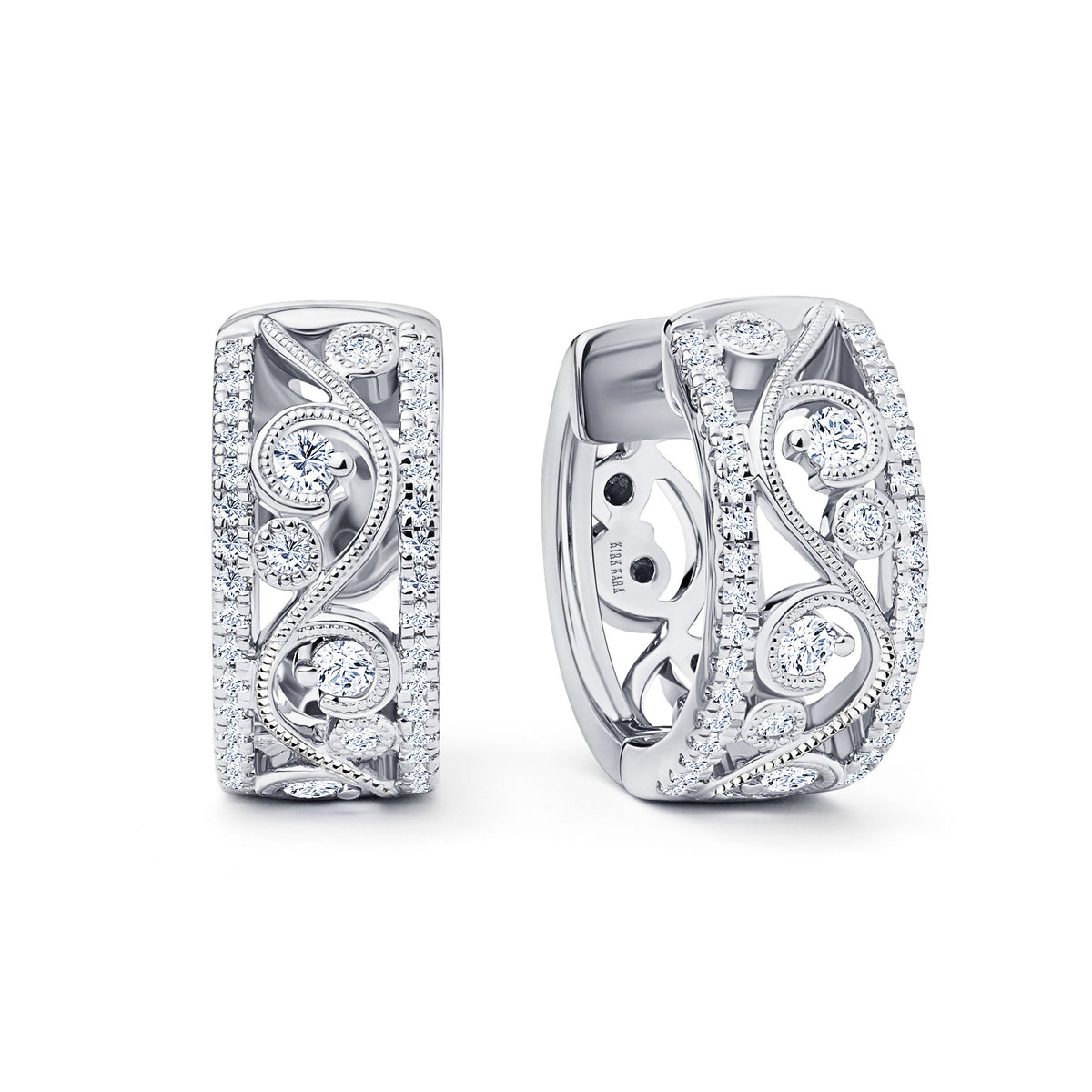Swirl Diamond Edge Wide Hoop Earrings