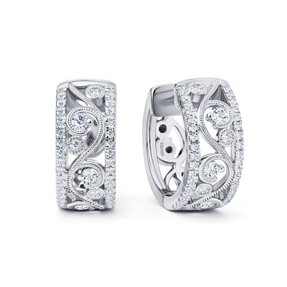 Swirl Diamond Edge Wide Hoop Earrings