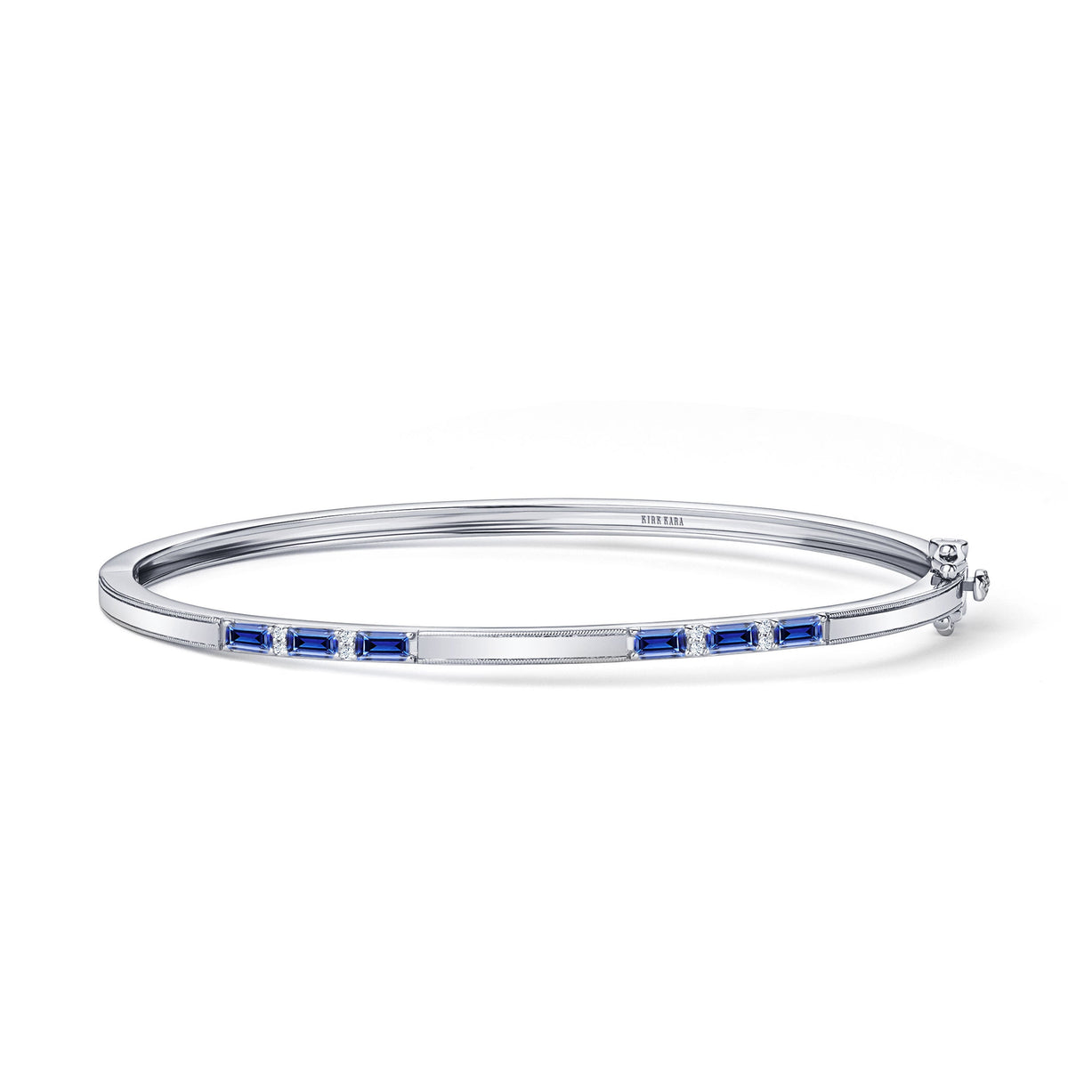 Blue Sapphire Baguette Diamond Milgrain Bangle Bracelet