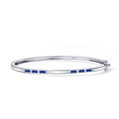 Blue Sapphire Baguette Diamond Milgrain Bangle Bracelet