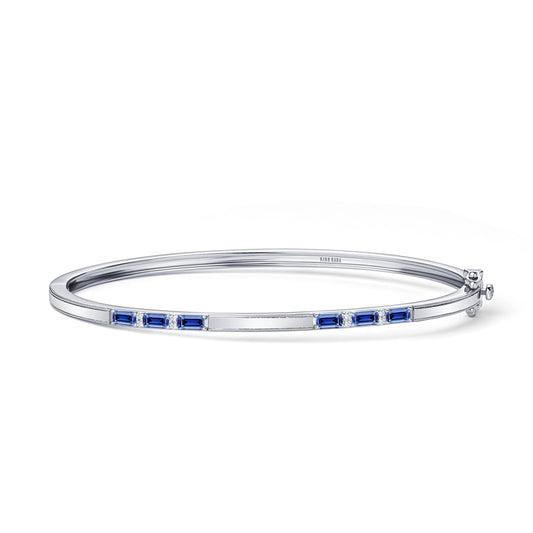 Blue Sapphire Baguette Diamond Milgrain Bangle Bracelet
