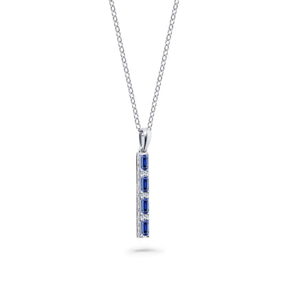 Blue Sapphire Baguette Milgrain Engraved Necklace