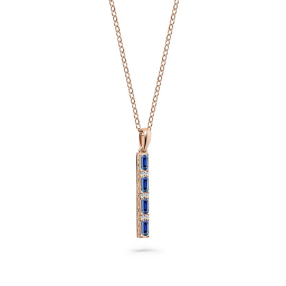 Blue Sapphire Baguette Milgrain Engraved Necklace