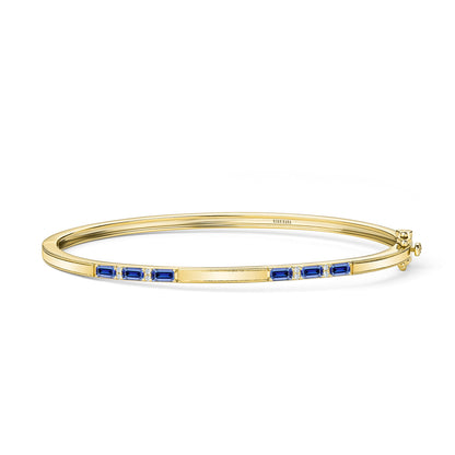 Blue Sapphire Baguette Diamond Milgrain Bangle Bracelet