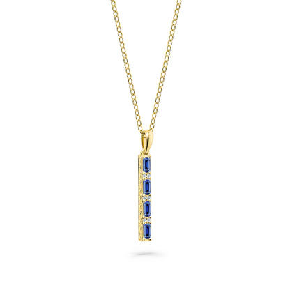 Blue Sapphire Baguette Milgrain Engraved Necklace