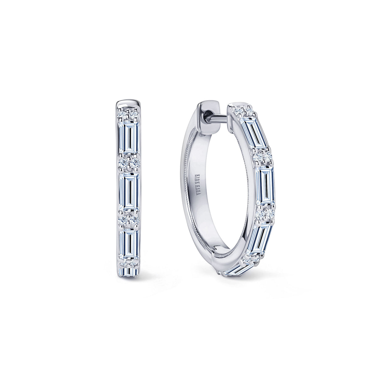 Baguette Diamond Milgrain Hoop Earrings