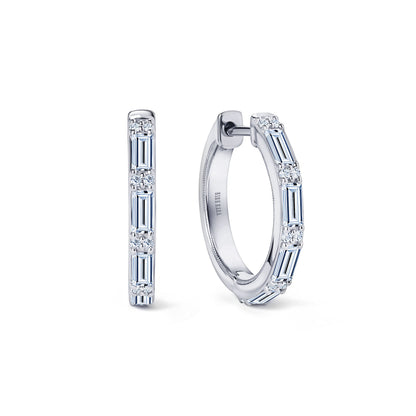 Baguette Diamond Milgrain Hoop Earrings