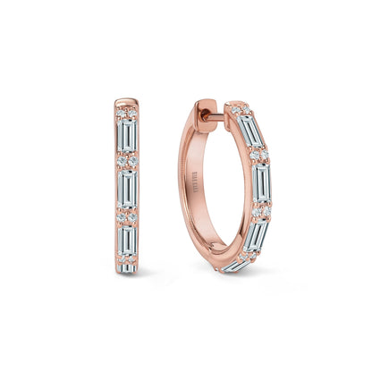 Baguette Diamond Milgrain Hoop Earrings