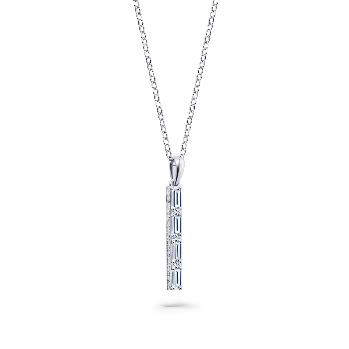 Baguette Diamond Milgrain Engraved Necklace