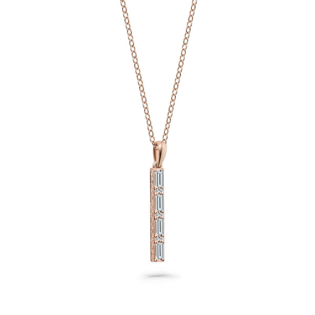 Baguette Diamond Milgrain Engraved Necklace