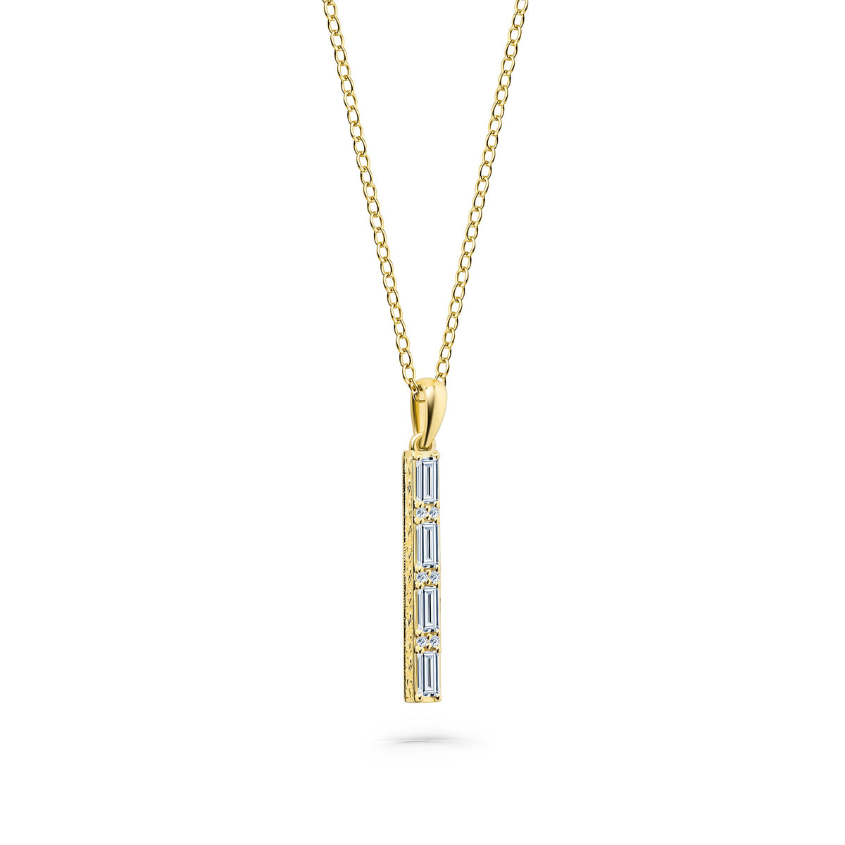Baguette Diamond Milgrain Engraved Necklace