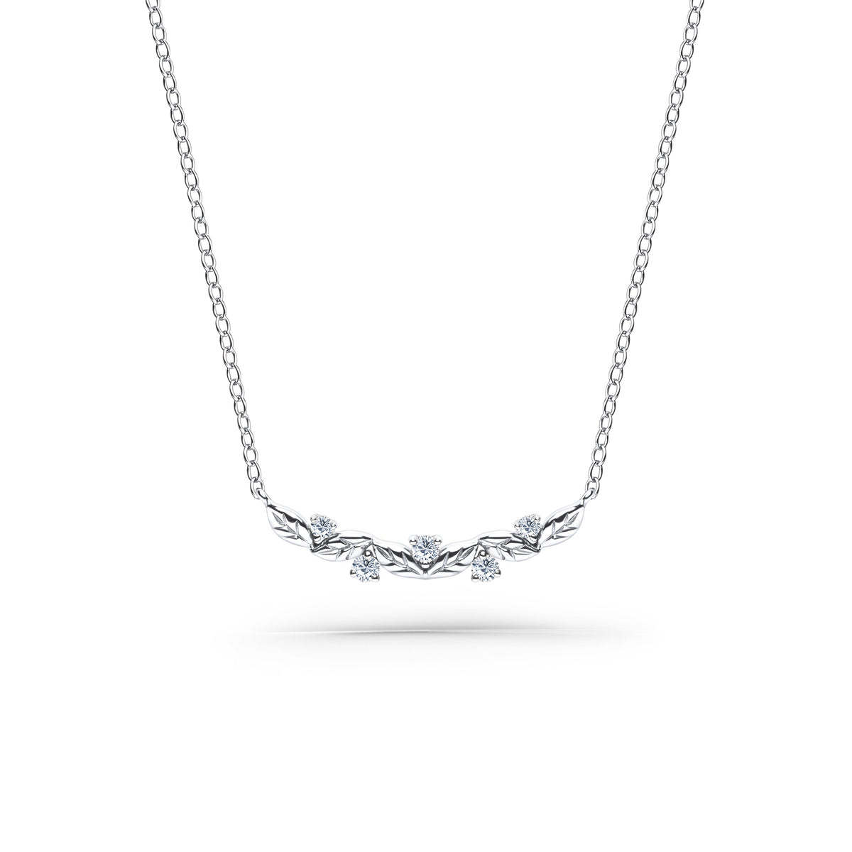 Floral Leaf Diamond Curved Bar Necklace