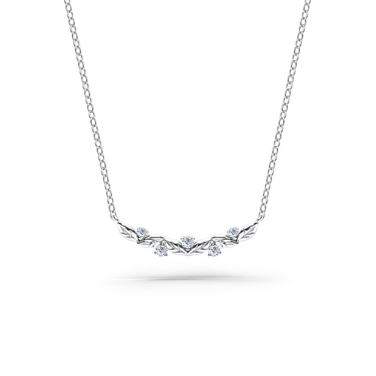 Floral Leaf Diamond Curved Bar Necklace