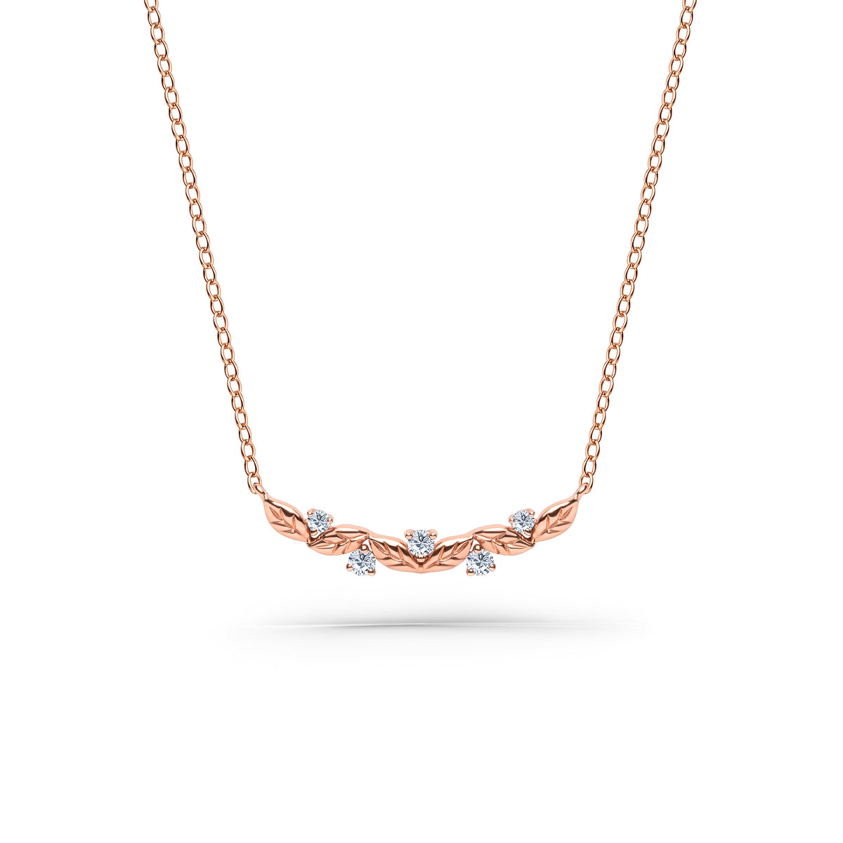 Floral Leaf Diamond Curved Bar Necklace